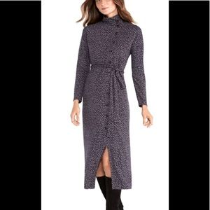 Ann Taylor: Spotted Side Button Mock Neck Dress